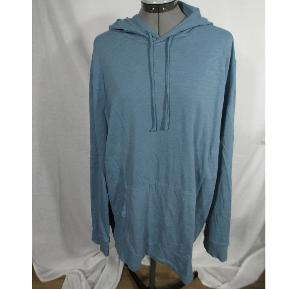 Even Tide Men's XL Blue Hooded Long Sleeve T-Shirt Kangaroo Pocket Cotton Casual